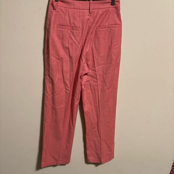 & OTHER STORIES Belted Plaid Kick Flare Trousers Pink Wool Blend- Size 6 - Picture 7 of 13